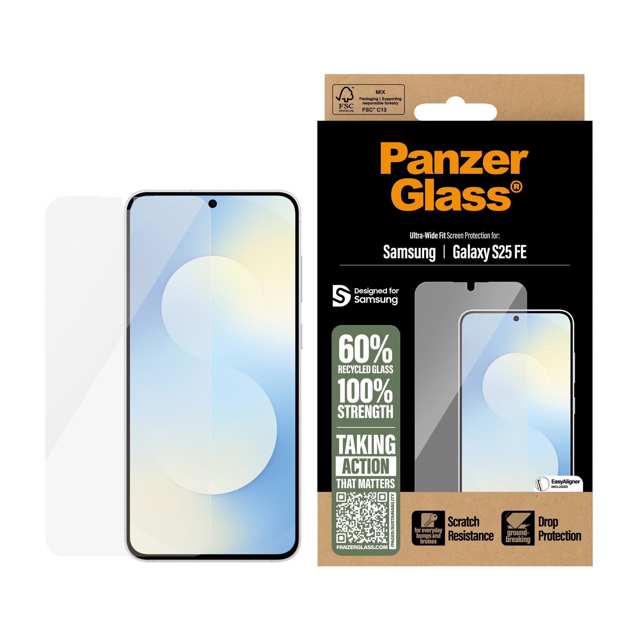 PanzerGlass® Skærmbeskyttelse Samsung Galaxy S25 FE 5G | Ultra-Wide Fit m. EasyAligner